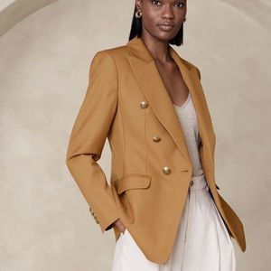 Banana Republic Captain Double Breasted Khaki Camel Tan Gold Blazer 6 TALL NWT